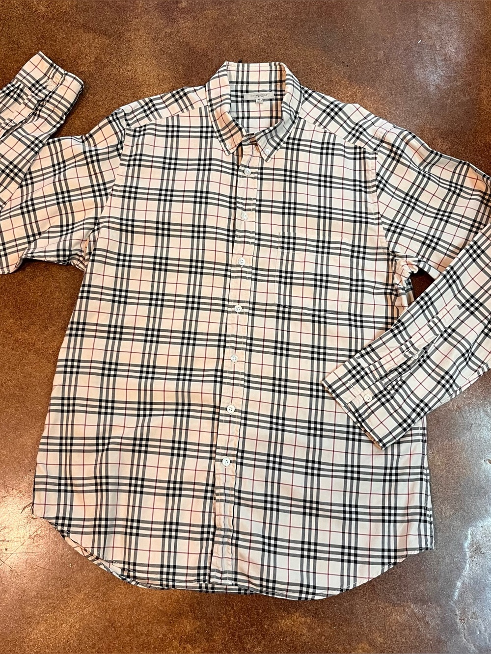 Burberry Men’s Bige and Black Plaid Button-Down Shirt